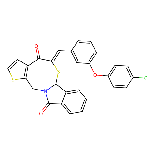 5-{(Z)-[3-(4-chlorophenoxy)phenyl]methylidene}-5H-thieno[2',3':5,6][1,3]thiazocino[2,3-a]isoindole-4,11(6aH,13H)-dione structure