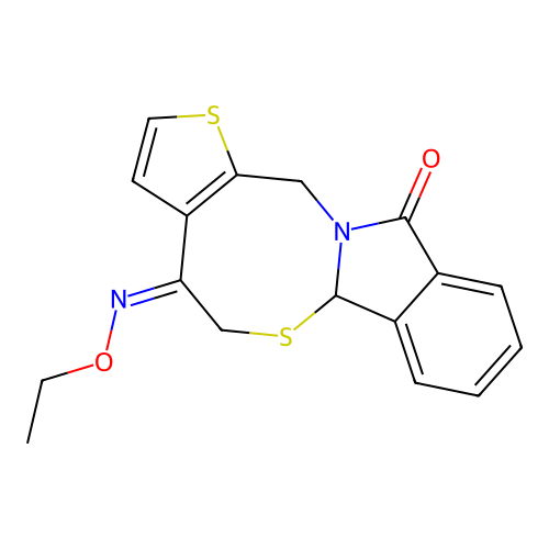 5H-thieno[2',3':5,6][1,3]thiazocino[2,3-a]isoindole-4,11(6aH,13H)-dione 4-(O-ethyloxime) structure