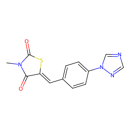 3-methyl-5-[[4-(1,2,4-triazol-1-yl)phenyl]methylidene]-1,3-thiazolidine-2,4-dione structure