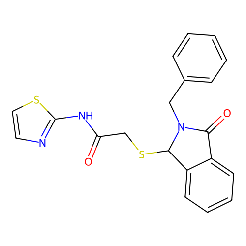 2-[(2-benzyl-3-oxo-2,3-dihydro-1H-isoindol-1-yl)sulfanyl]-N-(1,3-thiazol-2-yl)acetamide structure