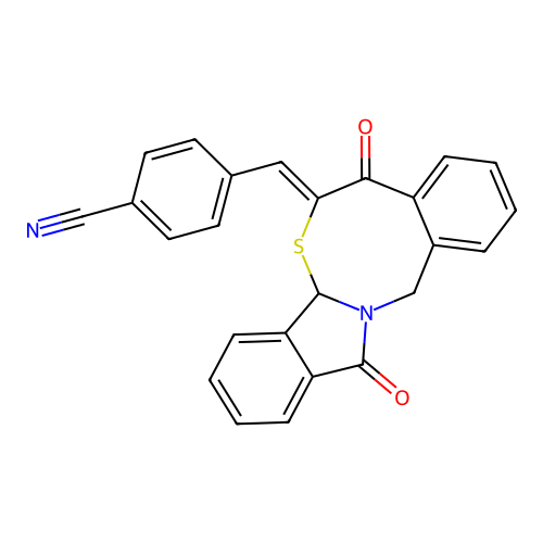 4-[(5,12-dioxo-5,7a,12,14-tetrahydro-6H-isoindolo[2,1-b][4,2]benzothiazocin-6-yliden)methyl]benzenecarbonitrile structure