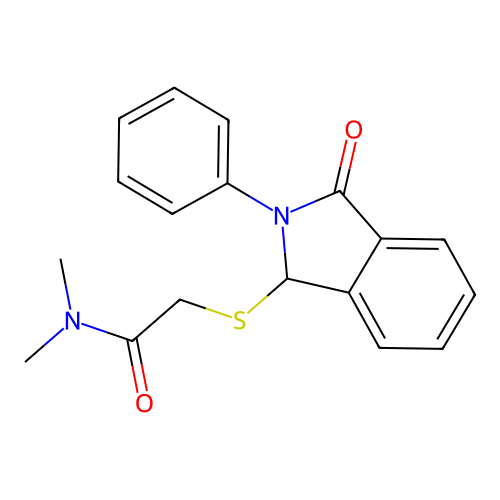 N,N-dimethyl-2-[(3-oxo-2-phenyl-2,3-dihydro-1H-isoindol-1-yl)sulfanyl]acetamide structure