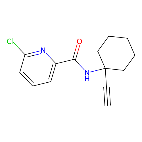 6-chloro-N-(1-ethynylcyclohexyl)pyridine-2-carboxamide structure