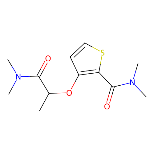 3-[2-(dimethylamino)-1-methyl-2-oxoethoxy]-N,N-dimethyl-2-thiophenecarboxamide structure