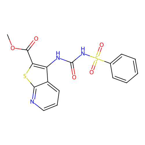methyl 3-({[(phenylsulfonyl)amino]carbonyl}amino)thieno[2,3-b]pyridine-2-carboxylate structure