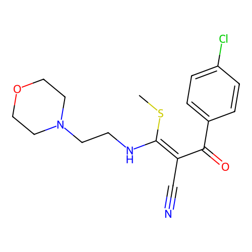 (Z)-2-(4-chlorobenzoyl)-3-(methylsulfanyl)-3-[(2-morpholinoethyl)amino]-2-propenenitrile structure