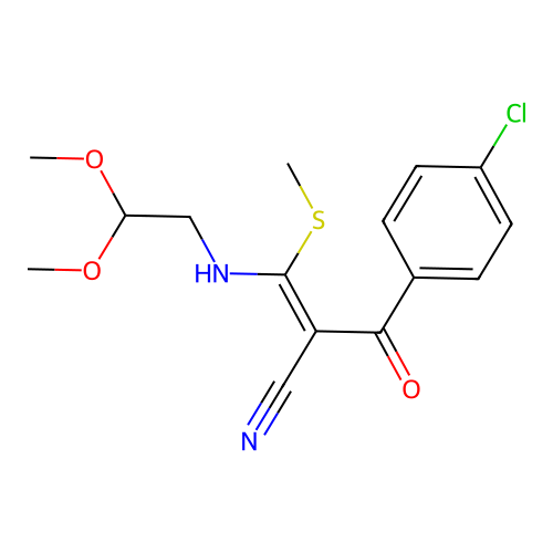 (Z)-2-(4-chlorobenzoyl)-3-[(2,2-dimethoxyethyl)amino]-3-(methylsulfanyl)-2-propenenitrile structure