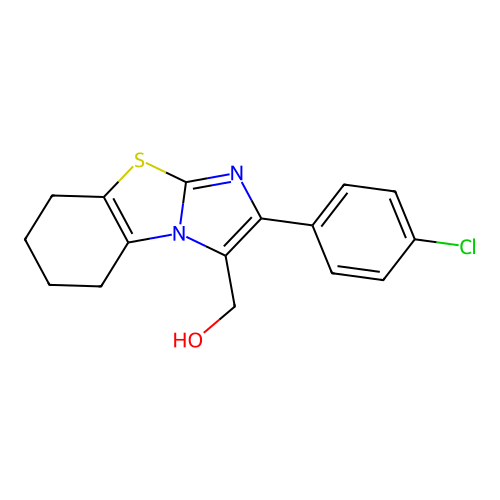 [2-(4-chlorophenyl)-5,6,7,8-tetrahydroimidazo[2,1-b][1,3]benzothiazol-3-yl]methanol structure