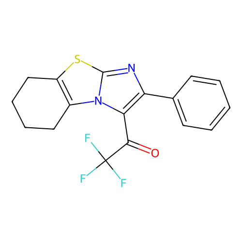 2,2,2-trifluoro-1-(2-phenyl-5,6,7,8-tetrahydroimidazo[2,1-b][1,3]benzothiazol-3-yl)-1-ethanone structure