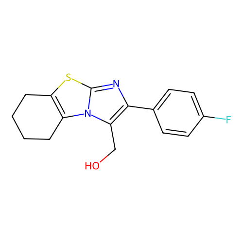 [2-(4-fluorophenyl)-5,6,7,8-tetrahydroimidazo[2,1-b][1,3]benzothiazol-3-yl]methanol structure