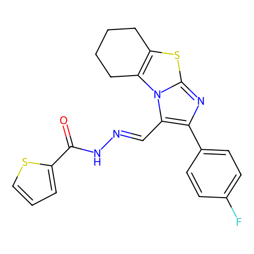 N'-{(E)-[2-(4-fluorophenyl)-5,6,7,8-tetrahydroimidazo[2,1-b][1,3]benzothiazol-3-yl]methylidene}-2-thiophenecarbohydrazide structure