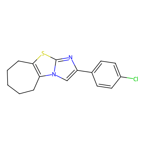 2-(4-chlorophenyl)-6,7,8,9-tetrahydro-5H-cyclohepta[d]imidazo[2,1-b][1,3]thiazole structure