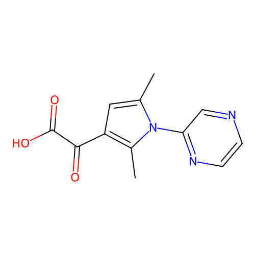 2-[2,5-dimethyl-1-(2-pyrazinyl)-1H-pyrrol-3-yl]-2-oxoacetic acid structure