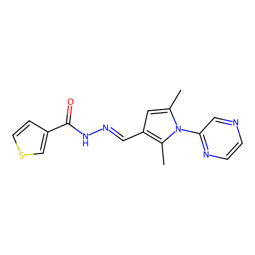 N'-{(E)-[2,5-dimethyl-1-(2-pyrazinyl)-1H-pyrrol-3-yl]methylidene}-3-thiophenecarbohydrazide structure