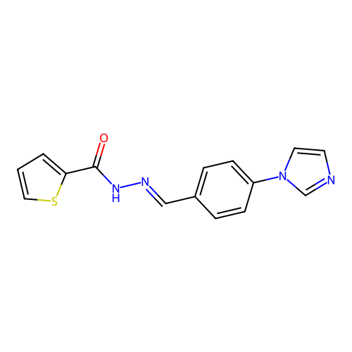 N-[(4-imidazol-1-ylphenyl)methylideneamino]thiophene-2-carboxamide structure