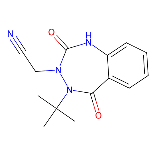 2-(4-tert-butyl-2,5-dioxo-1H-1,3,4-benzotriazepin-3-yl)acetonitrile structure