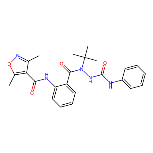 N-(2-{tert-butyl[(phenylcarbamoyl)amino]carbamoyl}phenyl)-3,5-dimethyl-1,2-oxazole-4-carboxamide structure