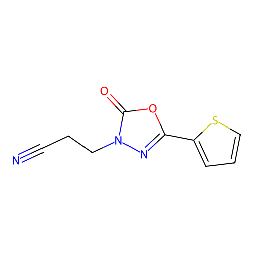 3-[2-oxo-5-(2-thienyl)-1,3,4-oxadiazol-3(2H)-yl]propanenitrile structure