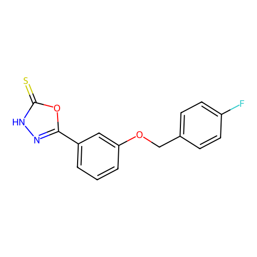 5-{3-[(4-fluorobenzyl)oxy]phenyl}-1,3,4-oxadiazole-2(3H)-thione structure