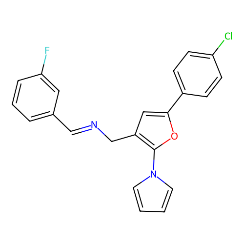 [5-(4-chlorophenyl)-2-(1H-pyrrol-1-yl)-3-furyl]-N-[(Z)-(3-fluorophenyl)methylidene]methanamine structure
