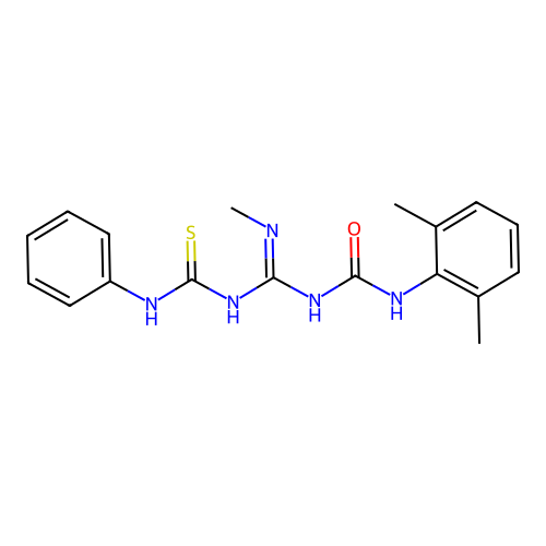 N-[[(anilinocarbothioyl)imino](methylamino)methyl]-N'-(2,6-dimethylphenyl)urea structure