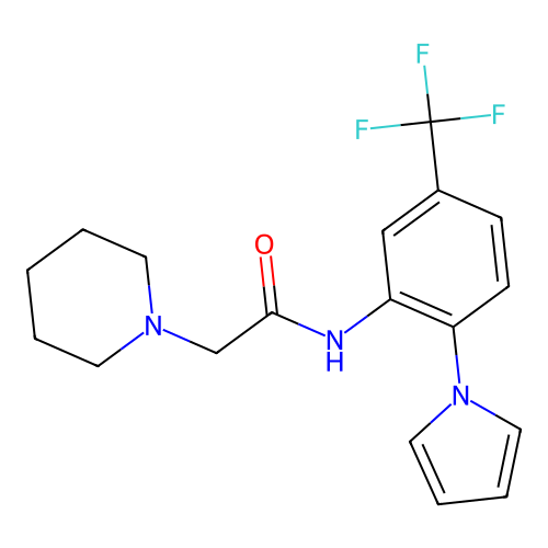 2-piperidino-N-[2-(1H-pyrrol-1-yl)-5-(trifluoromethyl)phenyl]acetamide structure