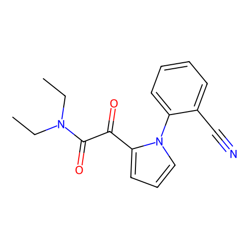 2-[1-(2-cyanophenyl)-1H-pyrrol-2-yl]-N,N-diethyl-2-oxoacetamide structure