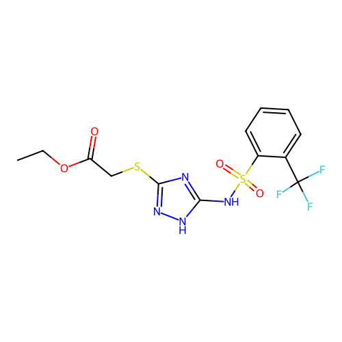 ethyl 2-{[3-({[2-(trifluoromethyl)phenyl]sulfonyl}amino)-1H-1,2,4-triazol-5-yl]sulfanyl}acetate structure