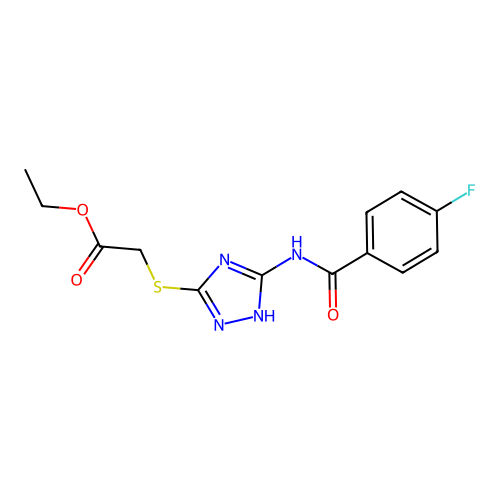 ethyl 2-({3-[(4-fluorobenzoyl)amino]-1H-1,2,4-triazol-5-yl}sulfanyl)acetate structure