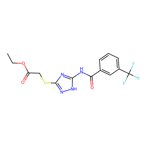 ethyl 2-[(3-{[3-(trifluoromethyl)benzoyl]amino}-1H-1,2,4-triazol-5-yl)sulfanyl]acetate structure