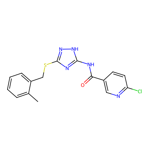 6-chloro-N-{5-[(2-methylbenzyl)sulfanyl]-1H-1,2,4-triazol-3-yl}nicotinamide structure