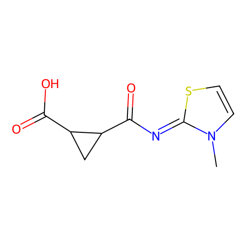 2-({[3-methyl-1,3-thiazol-2(3H)-yliden]amino}carbonyl)cyclopropanecarboxylic acid structure