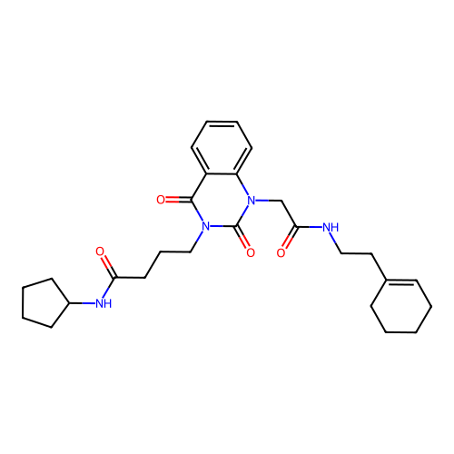 4-[1-({[2-(cyclohex-1-en-1-yl)ethyl]carbamoyl}methyl)-2,4-dioxo-1,2,3,4-tetrahydroquinazolin-3-yl]-N-cyclopentylbutanamide structure