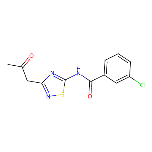 3-chloro-N-[3-(2-oxopropyl)-1,2,4-thiadiazol-5-yl]benzamide structure