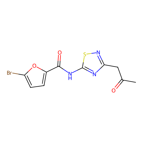 5-bromo-N-[3-(2-oxopropyl)-1,2,4-thiadiazol-5-yl]-2-furamide structure