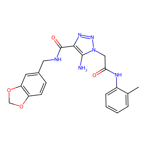 5-amino-N-(1,3-benzodioxol-5-ylmethyl)-1-{2-[(2-methylphenyl)amino]-2-oxoethyl}-1H-1,2,3-triazole-4-carboxamide structure