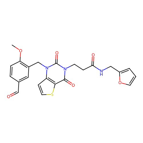3-{1-[(5-formyl-2-methoxyphenyl)methyl]-2,4-dioxo-1H,2H,3H,4H-thieno[3,2-d]pyrimidin-3-yl}-N-[(furan-2-yl)methyl]propanamide structure