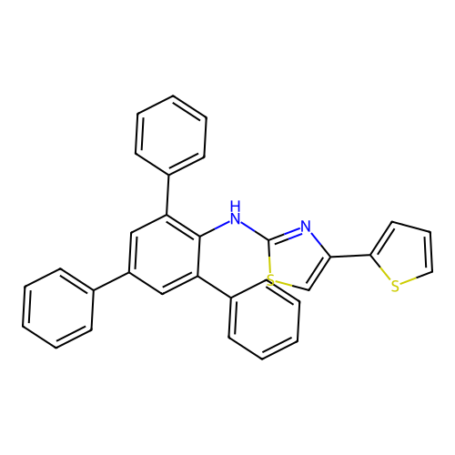 4-thiophen-2-yl-N-(2,4,6-triphenylphenyl)-1,3-thiazol-2-amine structure