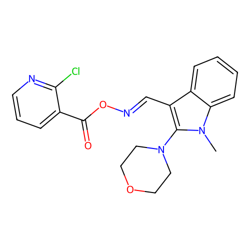 [(1-methyl-2-morpholin-4-ylindol-3-yl)methylideneamino] 2-chloropyridine-3-carboxylate structure