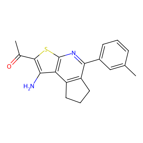 1-[1-amino-5-(3-methylphenyl)-7,8-dihydro-6H-cyclopenta[d]thieno[2,3-b]pyridin-2-yl]-1-ethanone structure