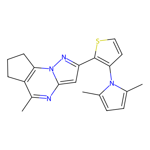 2-[3-(2,5-dimethyl-1H-pyrrol-1-yl)-2-thienyl]-5-methyl-7,8-dihydro-6H-cyclopenta[e]pyrazolo[1,5-a]pyrimidine structure