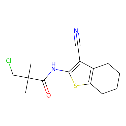 3-chloro-N-(3-cyano-4,5,6,7-tetrahydro-1-benzothiophen-2-yl)-2,2-dimethylpropanamide structure