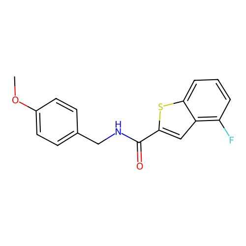 4-fluoro-N-[(4-methoxyphenyl)methyl]-1-benzothiophene-2-carboxamide structure