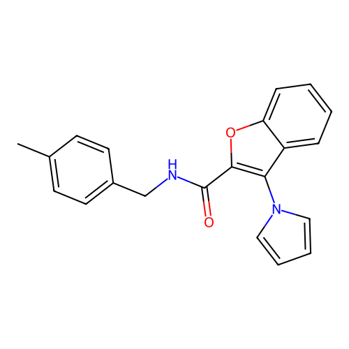 N-(4-methylbenzyl)-3-(1H-pyrrol-1-yl)-1-benzofuran-2-carboxamide structure