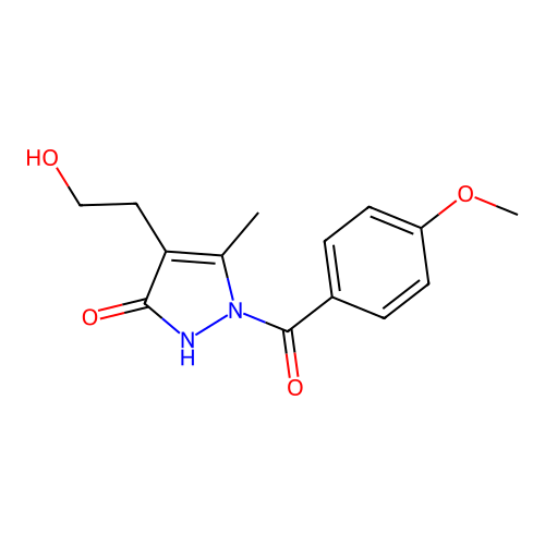 4-(2-hydroxyethyl)-1-(4-methoxybenzoyl)-5-methyl-1,2-dihydro-3H-pyrazol-3-one structure