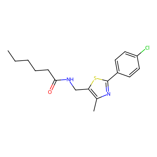 N-{[2-(4-chlorophenyl)-4-methyl-1,3-thiazol-5-yl]methyl}hexanamide structure