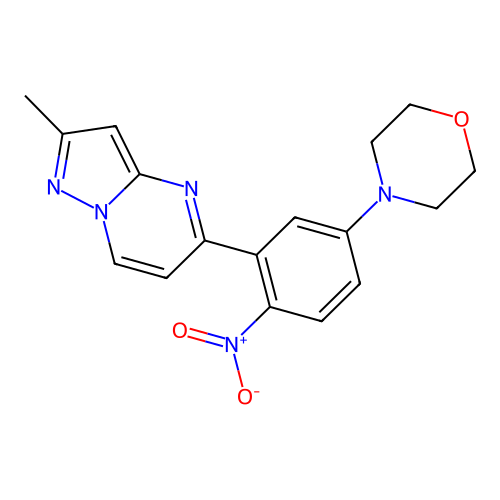 2-Methyl-5-[5-(4-morpholinyl)-2-nitrophenyl]pyrazolo[1,5-a]pyrimidine structure