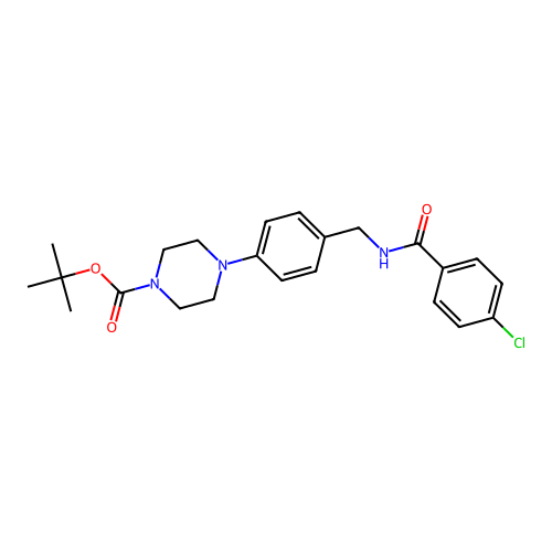 tert-butyl 4-(4-{[(4-chlorobenzoyl)amino]methyl}phenyl)tetrahydro-1(2H)-pyrazinecarboxylate structure