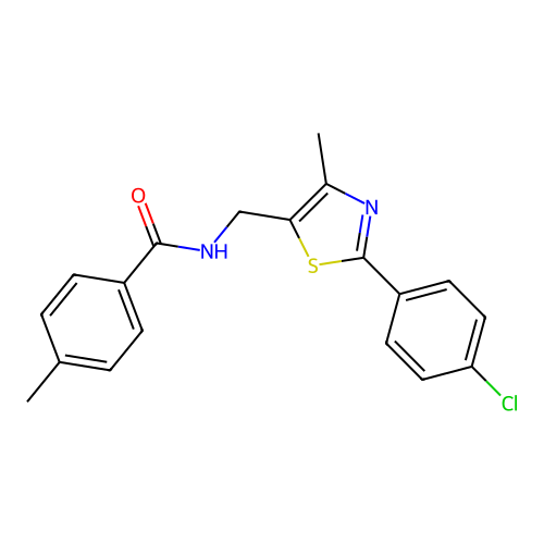N-{[2-(4-chlorophenyl)-4-methyl-1,3-thiazol-5-yl]methyl}-4-methylbenzamide structure