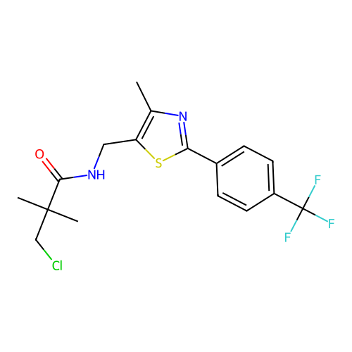 3-chloro-2,2-dimethyl-N-({4-methyl-2-[4-(trifluoromethyl)phenyl]-1,3-thiazol-5-yl}methyl)propanamide structure